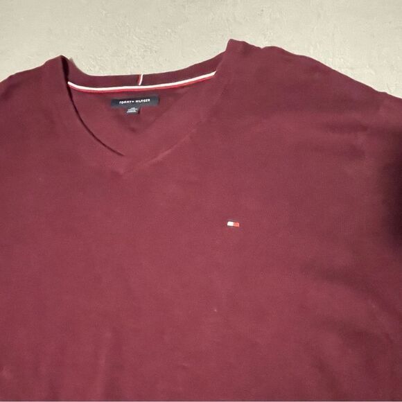 TOMMY Hilfiger 100% cotton v-neck sweater size XXL burgundy very good condition - Picture 3 of 8